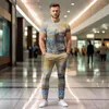 Men's Tracksuits Men Summer Sets Short Sleeve T Shirt Trousers 2 Pc Print Oversized T-shirts Pants Suits Casual Tops Sweatpants Clothing