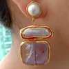 Stud YYGEM 22x26mm Amethyst Faceted Square Freshwater White Biwa Pearl Earrings 230804