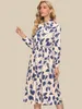 Urban Sexy Dresses S.Flavor Women Printing Bow Collar Spring Dress Elegant Long Sleeve Chic A-Line Dresses Female Retro Working Midi Vestidos 230804