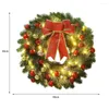 Dekorativa blommor julkrans med LED -ljus återanvändbar tallnål bowknot boll glödande för fest