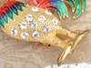 Broches Golden Tone Helder Strass Kleurrijke Email Haan Bantam Broche Pin