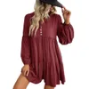 Womens Long Sleeved Autumn Pure Color Matched Dress