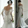 Coréen Boho Dentelle Et Satin A-ligne Robe De Mariée Sexy Spaghetti Côté Split Manches Longues Élégant Robes De Mariée Simple Corset Ivoire Ro300x