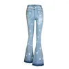 Calças jeans femininas jeans largas bordadas margarida