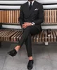黒い縞模様の男性ウェディングスーツピークラペル新郎ウェア2ピースビジネスイブニングパーティーカスタムメイド（ジャケット+パンツ）