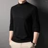 Men Tirts Fashion Tops Tops Tops Turtleneck Solid للطبقة القطن الضخم تي شيرت ربيع الخريف كلاسيك Workwear Tshirt