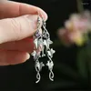 Dangle Earrings 2023 Design Vintage Leaf Silver Color For Women Accessories Botanical Jewelry Plant Zircon Drop Earring Gift