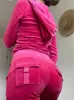 Kvinnors jackor heyoungirl casual sammet gröda topp vinterjacka kvinnor grön rosa zip upp hoodies rockar dam mode mager överrock streetwear 230804