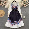 French Elegant Retro High Grade Printed Half Sleeve Dress Summer Waist Wrap Show Slim Temperament Big Swing Long Dress