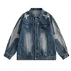 Mens Jackets Denim Jacket Star Patchwork Oversized Loose Blue Jeans Coat Streetwear Hip Hop Cowboy Outerwear Top Man