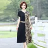 Party Dresses Women Summer Middle Age Mother Short Sleeve Leopard Print Patchwork Belt Dress V-neck Casual Beach Vestidos