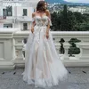 ZJ9202 2021 Abiti da sposa sexy in pizzo a cuore con scollo a barchetta e spalle scoperte Abiti in tulle senza maniche per le spose Abito formale2280