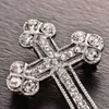 Pins Brooches MZC Sparkly Unisex Big Cross Crystal white Brooches For Male Female Lover Shirt Suit Pin Anime Brosche Vintage Broches Mujer HKD230807