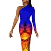 Vrijetijdsjurken Imitatiegoud metallic bodycon-jurk Glitter metalen print Sprankelende club Hoge split Lange mouw Grafische streetwear