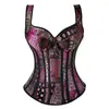 Bustiers Corsets Steampunk Straps Jacquard Weave Halter Corsetto Floral Bones Push Up Shapewear Zip Festa à Noite Festival Rave