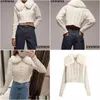 Women'S Knits Tees Women Fashion Contrast Knit Faux Fur Jacket Reverskraag Cardigan Vintage lange mouw vrouwelijke bovenkleding Chic Tops Dhzqt