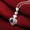 Hot Fashion 925 Sterling Silver Classic blue crystal heart Pendant Necklace For Women Christmas gifts Wedding party Jewelry L230704