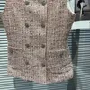 Gilet da donna Donna 2023 Autunno doppio petto scollo quadrato rosa gilet stile tweed cappotto ragazza gilet