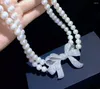 Choker Hand Knotted 43-46cm 8-9mm White Freshwater Pearl Butterfly Micro Inlay Zircon Accessories Necklace