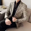 Erkekler Suits Vintage Lüks Jakard Blazers Erkekler Mektup Numarası Baskılar İnce Fit Blazer Ceket Hommes Düğün Kulübü Partisi Elbise Şarkıcılar Kostümler