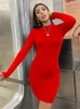 Casual Dresses Arrival Turtleneck Long Sleeve Skinny Mini Dress Sexy Skirt Women Elegant Chest Slim Pleated