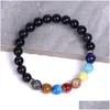Charm Bracelets Lovers Eight Planets Natural Stone Bracelet Universe Yoga Chakra Galaxy Solar System Rock Lava For Men And Women Jew Dhdq5
