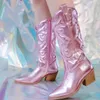 Cowgirl Cowboy Pink Western 752 For Women Hafted Zip Spiczasty stóp ułożony na pięcie Mid Calf Autumn Trendy Boots Buty 230807 34912 16037 64514