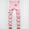 Jeans da uomo 2023 Patchwork rosa strappato Primavera ed estate Pantaloni casual da scarico dritti High Street