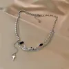 Chaînes Kpop Vintage Goth Noir Zircon Météore Gland Pendentif Perlé Clavicule Chaîne Collier Pour Femmes Fille