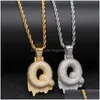 Collane con ciondolo Hip Hop Bubble Drip Iniziali Lettere Collana Bling Cubic Zircon Cz Drop Alfabeto Corda intrecciata Catena per uomo Donna J Dhhew