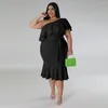 Plus Size Dresses Summer Women's Sexy One Shoulder Fashion Slim Fit Casual Ruffle Bra Temperament Medium Dress Elegant