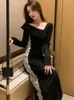 Casual Dresses Knitted For Women Long Sleeve Bodycon Midi Party Birthday Black Vestidos Female Chic Elegant Vintage Robe 2023