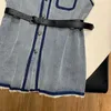 Basic Casual Jurken Ontwerper P Familie 23 Zomer Nieuwe Stijl Polo Kraag Mouwloos Slanke Ragged Denim Vest Jas met Riem 2JLQ H6M9