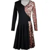 Stage Wear 2023 Adult Women Latin Dance Dress Autumn And Winter Long-sleeved Dresses Waist Belt Leopard Clothing Ballroom Rumba Dancewear