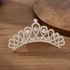 Hårklipp barn mini kronor kamkristall brud tiaras prinsessan krona för kvinnor flickor strass pärla bröllop tiara gåva