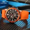 Montres-bracelets MEGIR Orange Bracelet en silicone Chronographe Montre de sport pour hommes Mode Montre-bracelet étanche avec aiguilles lumineuses Date automatique 24 heures