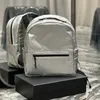 Top quality designer backpack Unisex fashion Men women travel backpack classic Silver printed nylon real leather adjustable shoulder strap school bag backpack