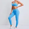 Ensembles actifs Femmes Yoga Costume Gilet Bar Tops Pantalons Leggings Tight Sports Running Respirant Séchage rapide Fitness Deux pièces Rose Ensemble