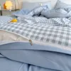 Bedding sets Japanese Simple Style Duvet Cover Washed Cotton with Plaid Stripes Skin friendly Breathable 1 230807