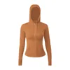lu Yoga wear double-sided brushed women's sports hooded jacket Women's high stretch zipper jacket Cardigan slim-fit nude