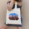 Evening Bags Marrakesh Morocco Seoul Korea City Sights Watercolor Ink Painting Shoulder Canvas Cotton Totes Harajuku Eco Shopper Handbag