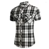 Мужские повседневные рубашки высококачественная клетчатая рубашка мужская мода лето хлопок с коротким рукавом два кармана дизайн социального бизнеса Клетчатая блузка