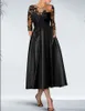 Elegant A-Line Black Satin Mother of the Bride Dresses With Pockets A-Line Lace Godmother Dresses Formal Party Gown Pleats La madre del vestido de novia Women Dresses