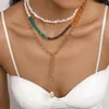 Catene moda girocollo in rilievo collana multistrato per donna ciondolo catena conchiglia accessori gioielli di perle