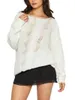 Camisetas femininas malha oca top decote canoa pulôver franzido ombro de fora crochê suéter manga longa Y2k tricô jumper