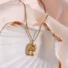 Abstract Embossment Lover Hug Human Face Square Pendant Necklace Vintage Gold Plate Body Language Necklace in Stainless Steel L230704