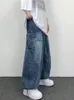 Mäns jeans hiphop blå för män streetwear mode baggy byxor y2k breda ben byxor denim harajuku vintage fickor avslappnad lös