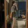 Kvinnors shorts 2023 Summer Women Solid Color Short Jeans Pleated High midja Löst breda ben Denims Korean Fashion Vintage Roll Up Hem Design