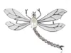 Brooches Womens Silvery Tone Faux Pearl Clear Rhinestones White Dragonfly Brooch Pin