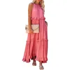 Casual Dresses Women Summer Tierred Dress Bohemian Style Ladies Irregular Solid Color Sleeveless Holidays Vacation Outfit